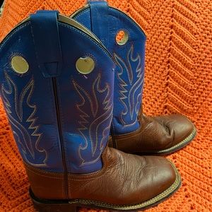 Old West Boys Boots, Size 6D,Brown on bottom blue uppers, very little wear, NICE